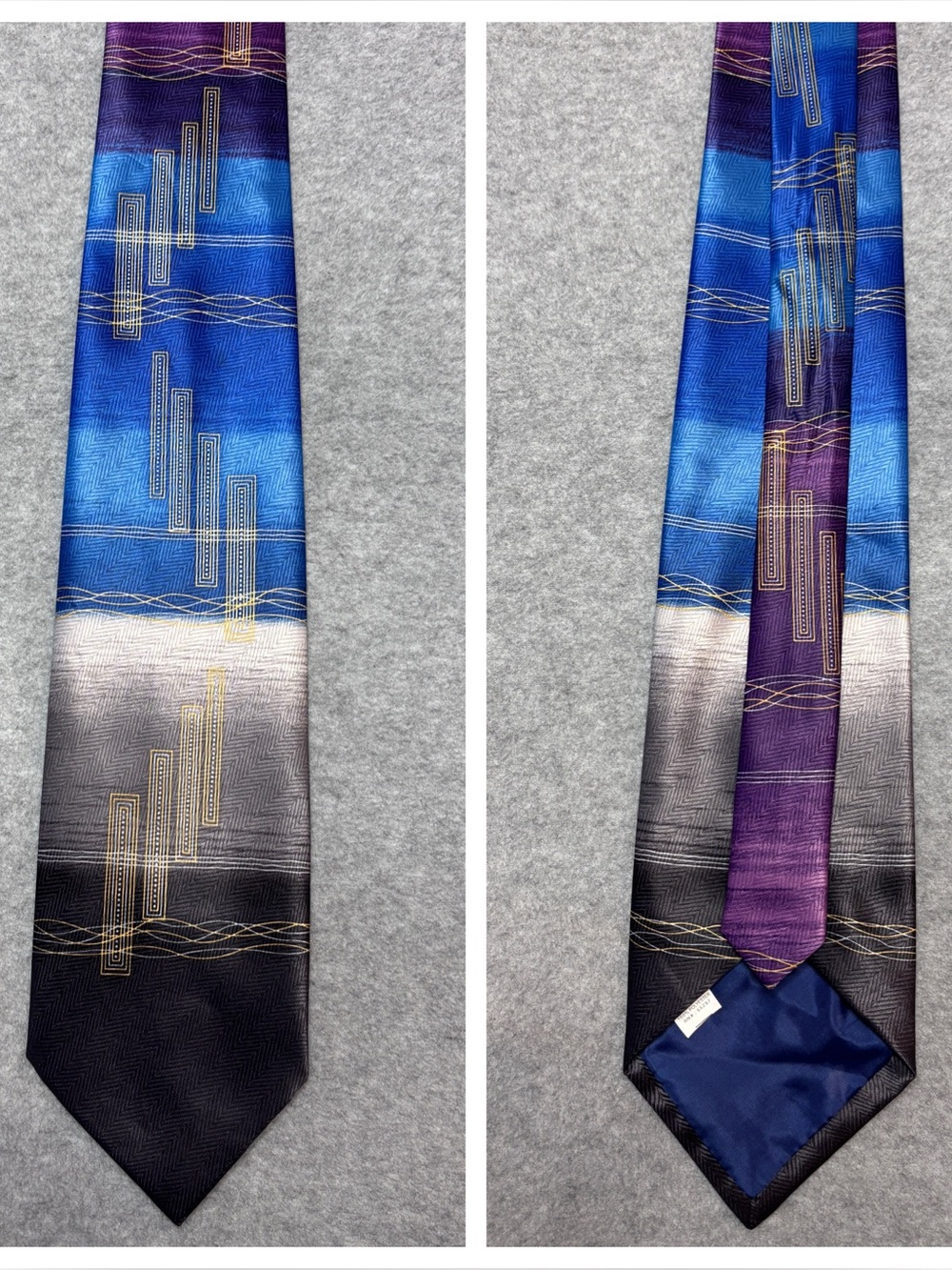 Vintage Gradient Blue to Purple Geometric Mens Tie